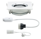 White square metal recessed spotlight with connector cables for LED lighting installation