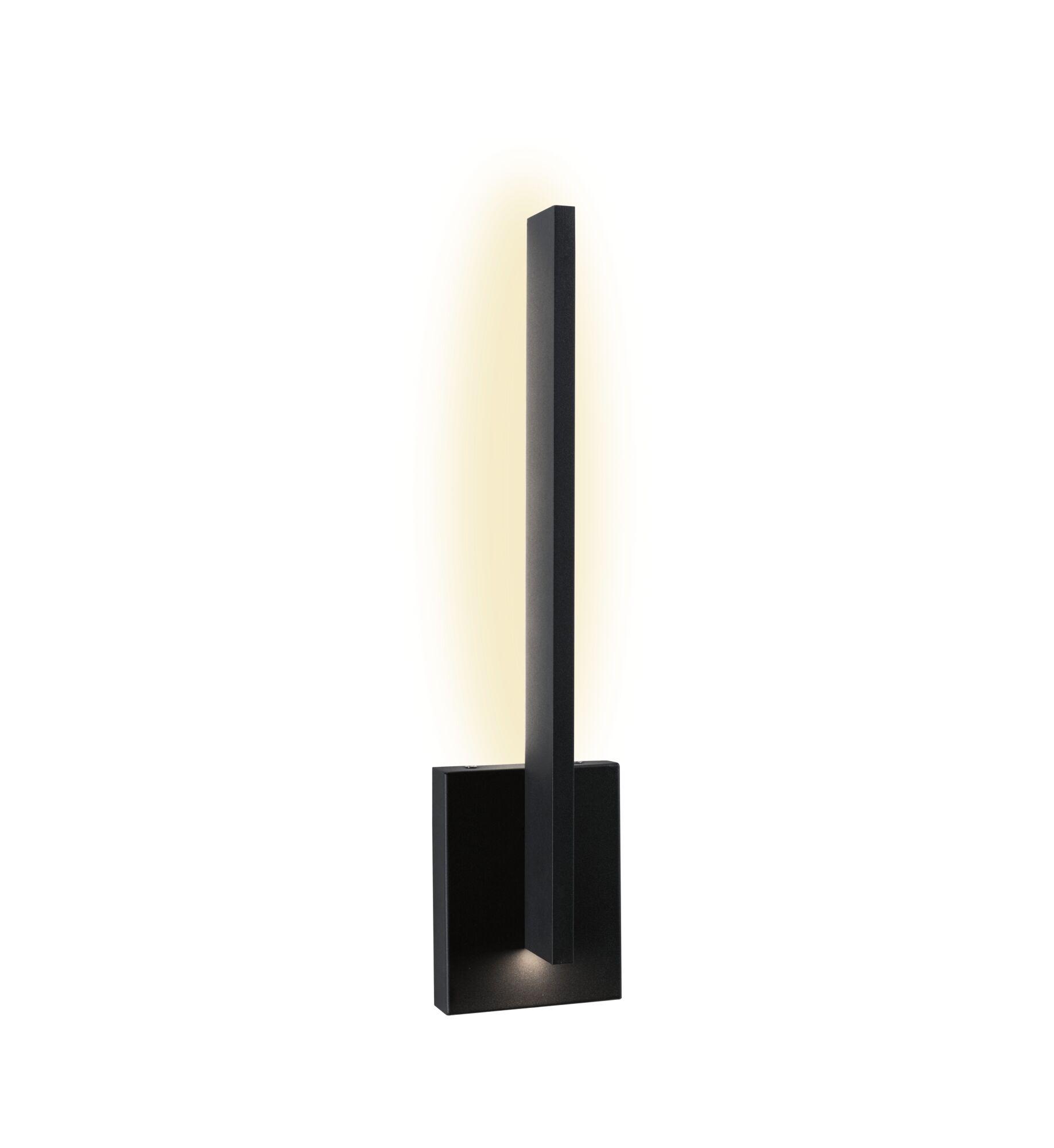 Schwarze LED-Wandleuchte aus Metall mit schlankem Design und warmweißem Licht für moderne Innenräume