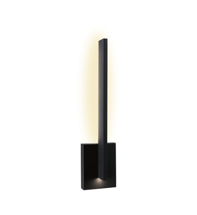 Schwarze LED-Wandleuchte aus Metall mit schlankem Design und warmweißem Licht für moderne Innenräume
