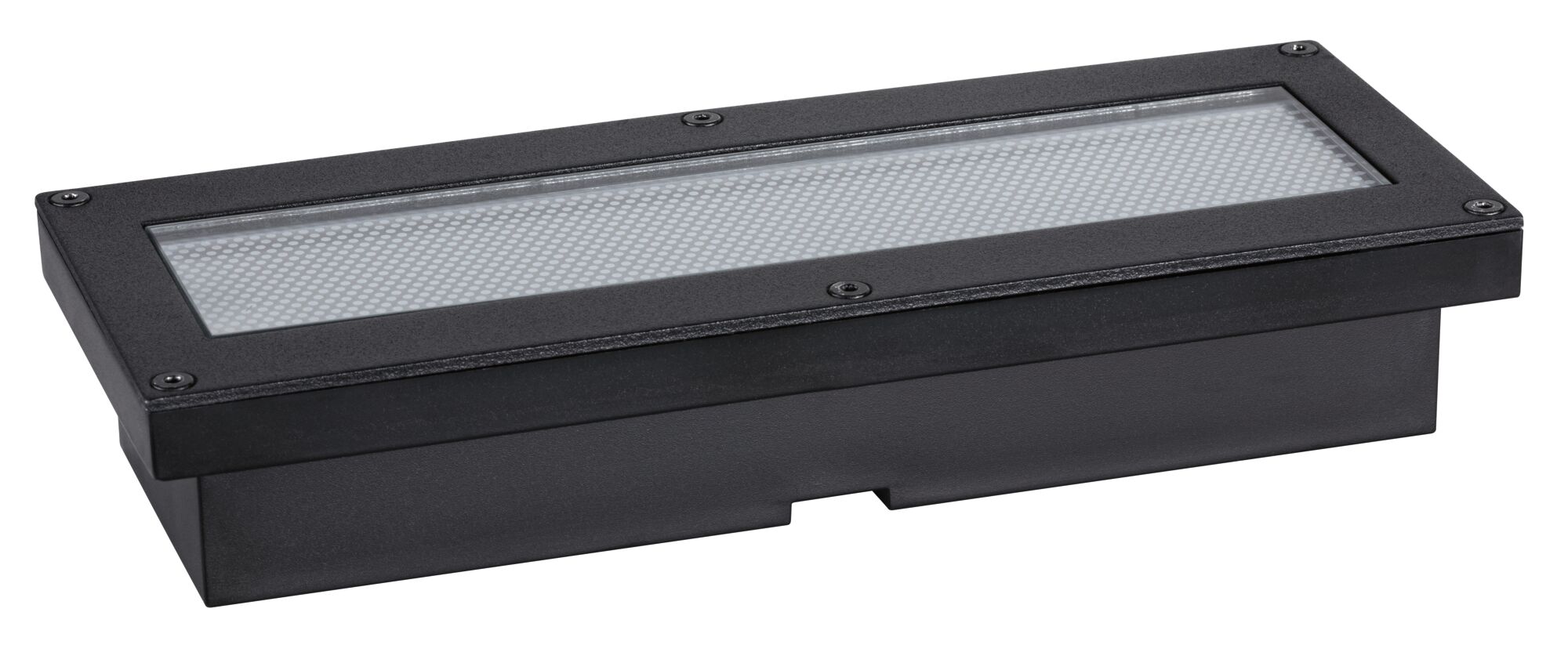 Rechthoekige zwarte LED-inbouwspot met glazen afdekking en metalen frame voor moderne verlichting