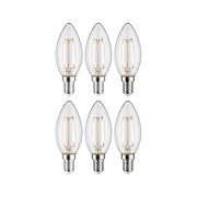 Set of six clear LED candle bulbs with E14 base, energy-efficient lighting for decorative fixtures