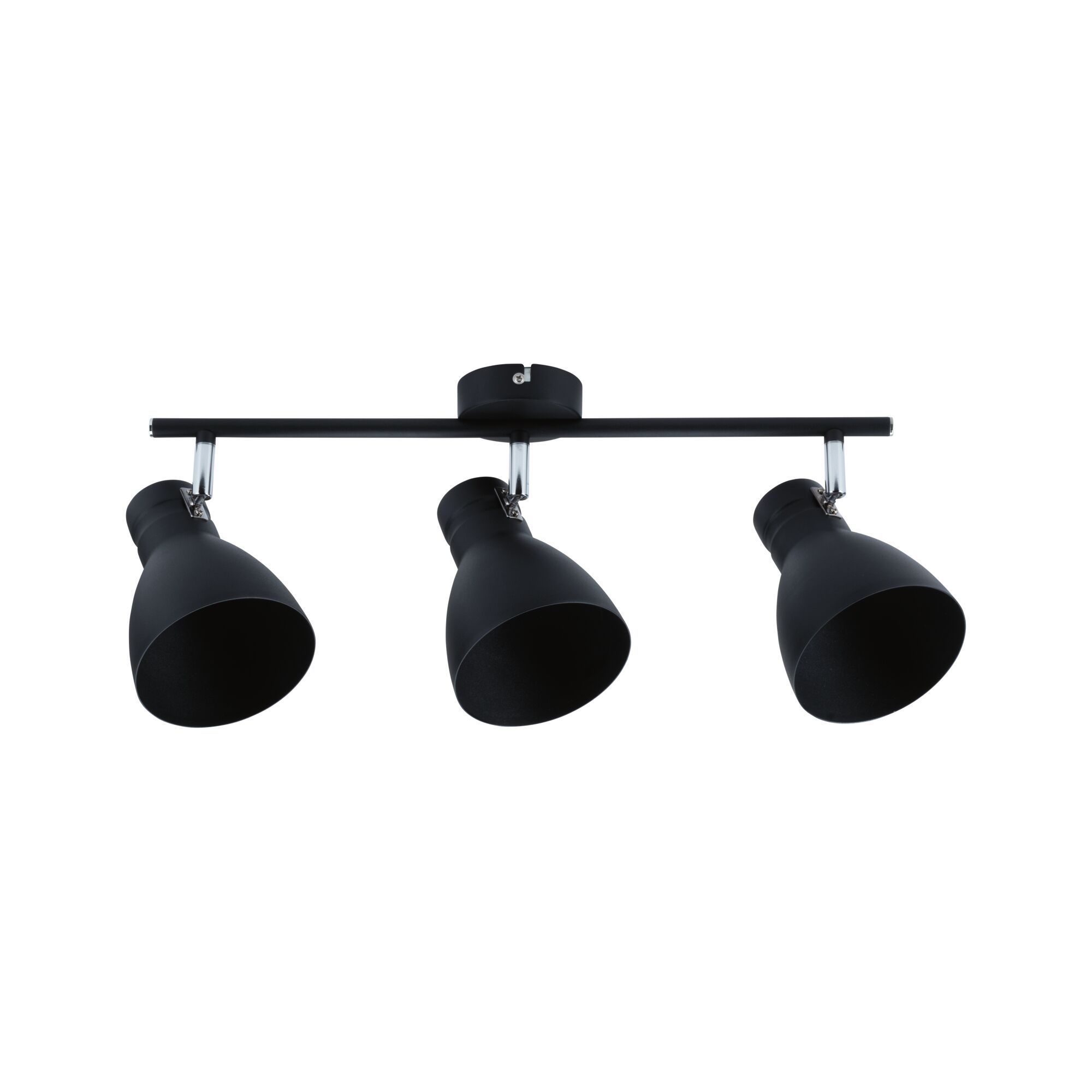 Three-light black metal ceiling spotlight with adjustable shades for modern room lighting
