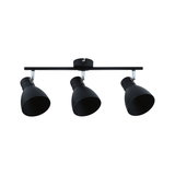 Three-light black metal ceiling spotlight with adjustable shades for modern room lighting