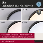 Plafonnier LED avec technologie WhiteSwitch affichant différentes températures de blanc de 3000K à 6500K