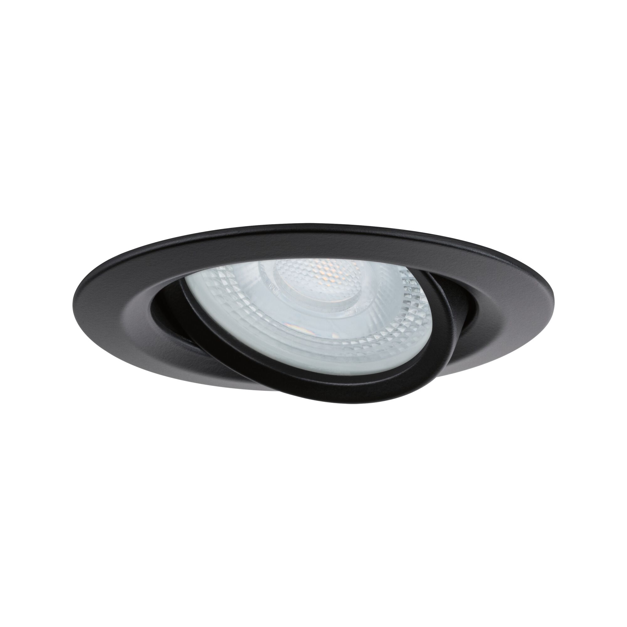 Schwarzer Einbaustrahler aus Metall mit schwenkbarem LED-Spot für flexible Raumbeleuchtung