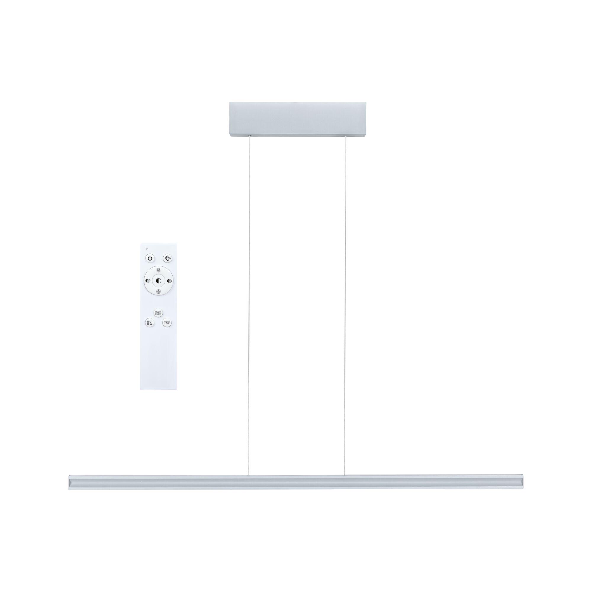 White aluminum LED pendant light with remote control for dimmable lighting in modern design