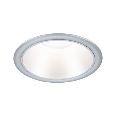 Round recessed LED light with silver aluminum frame for modern room lighting
