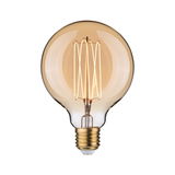 Runde LED-Glühbirne mit bernsteinfarbenem Glas und sichtbarem Filament für dekorative Beleuchtung