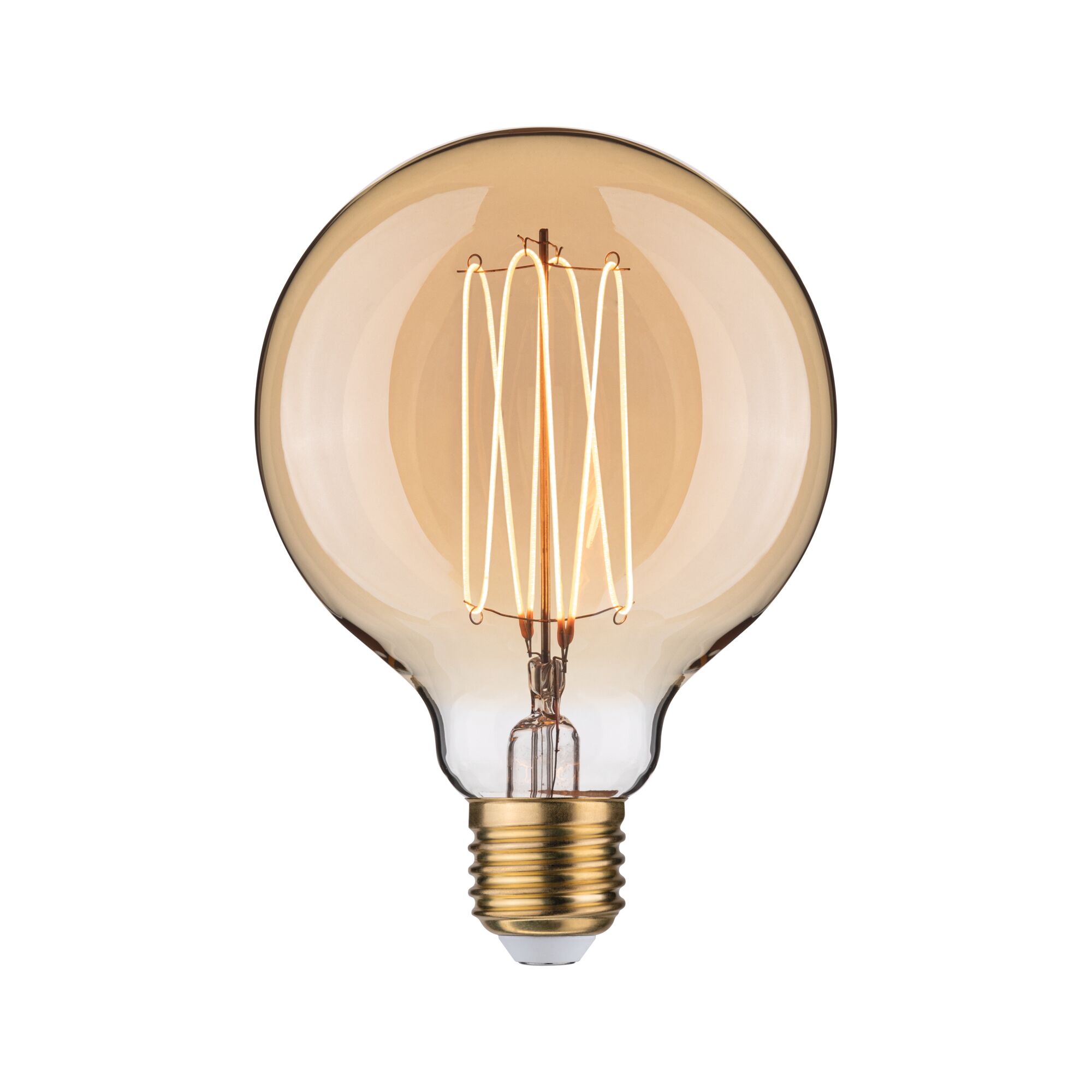 Rustic Shine 230 V Standard LED Globe Filament in I-shape 300lm 4,2W 1800K dimmable Gold Round LED bulb with amber glass and visible filament for decorative lighting and warm ambiance