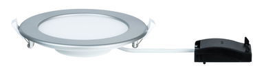 Rond zilverkleurig aluminium LED-inbouwpaneel met witte diffuser en zwarte driver voor plafondverlichting
