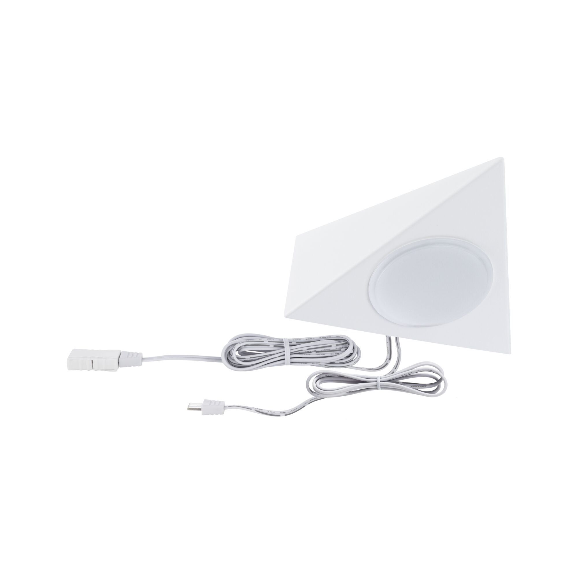 Weißes dreieckiges LED-Licht mit Kabel für moderne Beleuchtung und energiesparende LED-Technik
