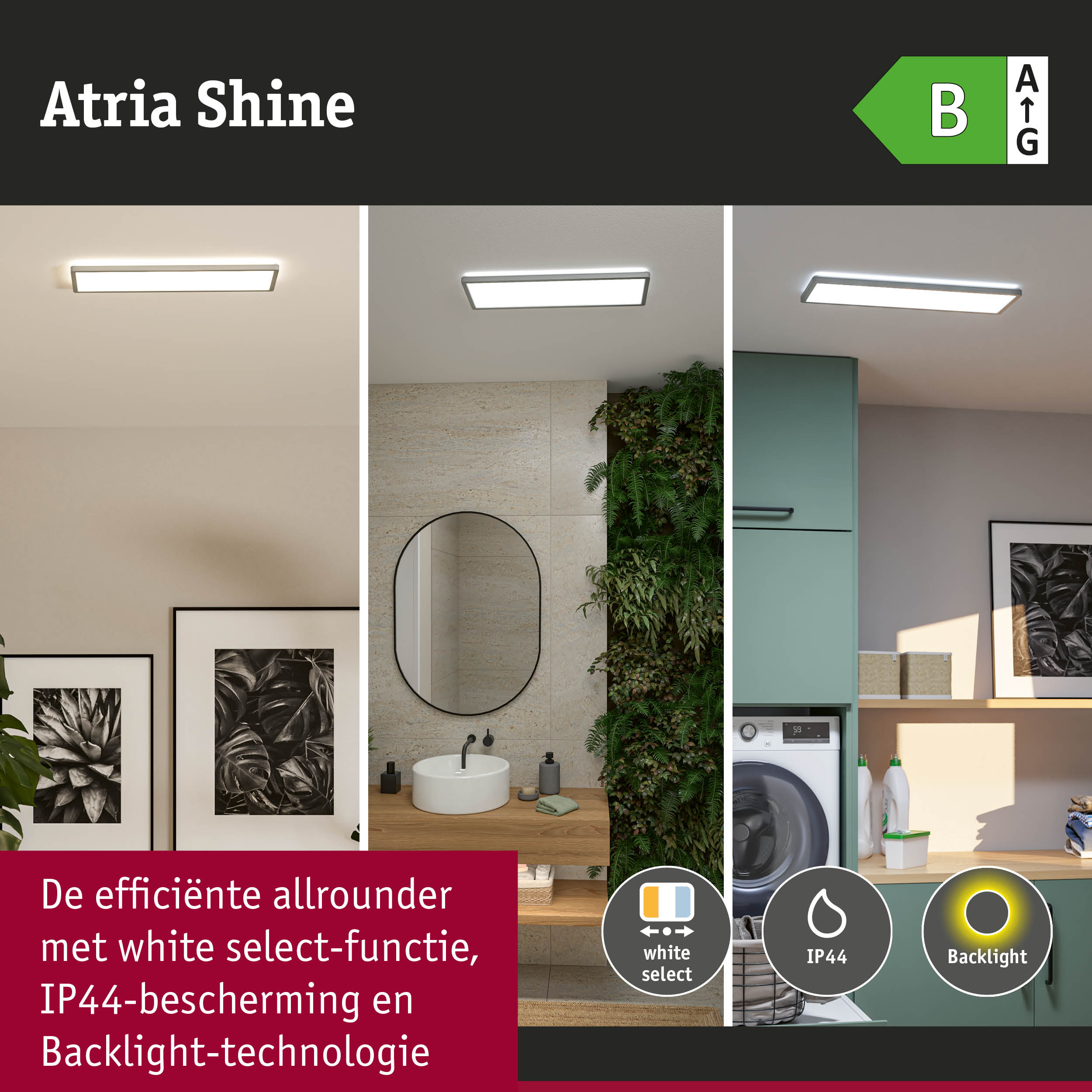 Atria Shine LED-plafondlamp met white select-functie, IP44-bescherming en backlight-technologie