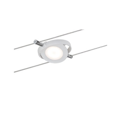 Witte metalen LED-kabelspot met rond ontwerp en dimbare lichtbron voor moderne verlichting