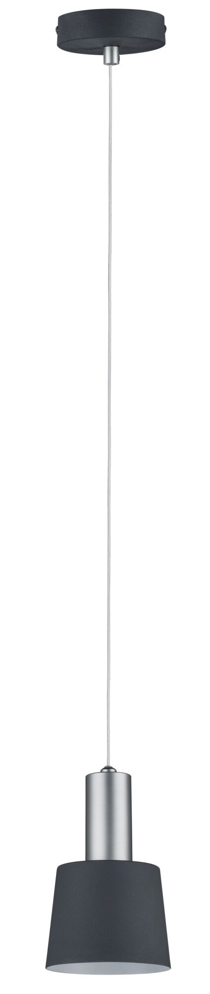 Modern pendant light in anthracite and silver metal with fabric shade for living spaces