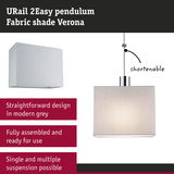 URail 2Easy pendant light with grey fabric shade Verona, shorten cable, modern design, LED lighting