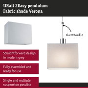 URail 2Easy pendant light with Verona fabric shade in modern grey, dimmable and shorten-able