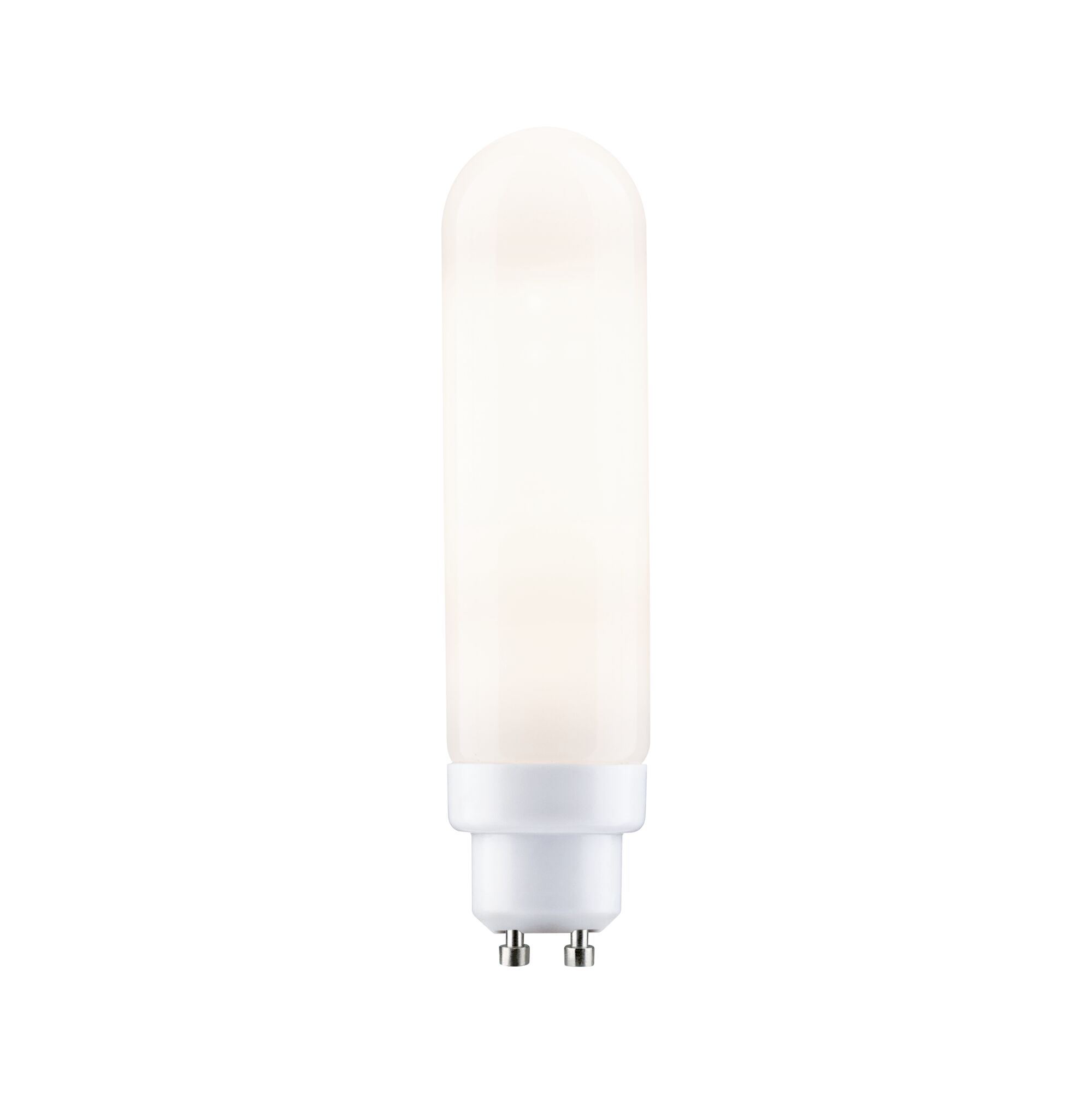 White LED bulb with GU10 base in elongated shape for energy-efficient lighting