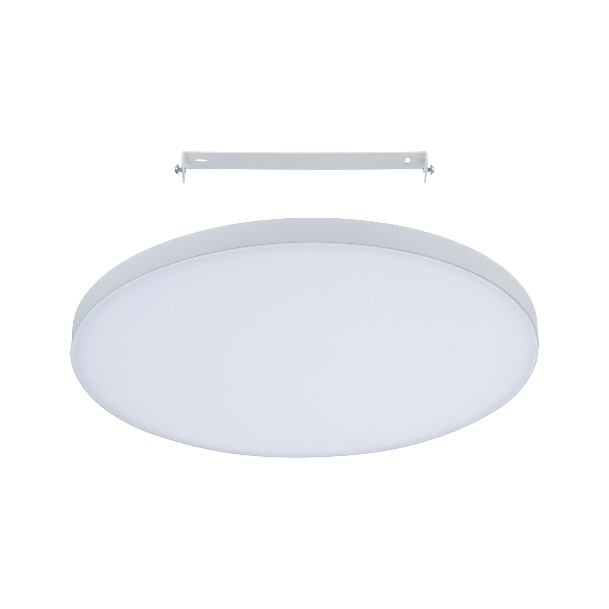 Round white LED ceiling panel with metal bracket, energy-efficient indoor lighting