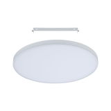 Round white LED ceiling panel with metal bracket, energy-efficient indoor lighting