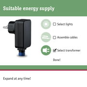 Black plastic transformer plug with blue connector for lighting systems and energy supply