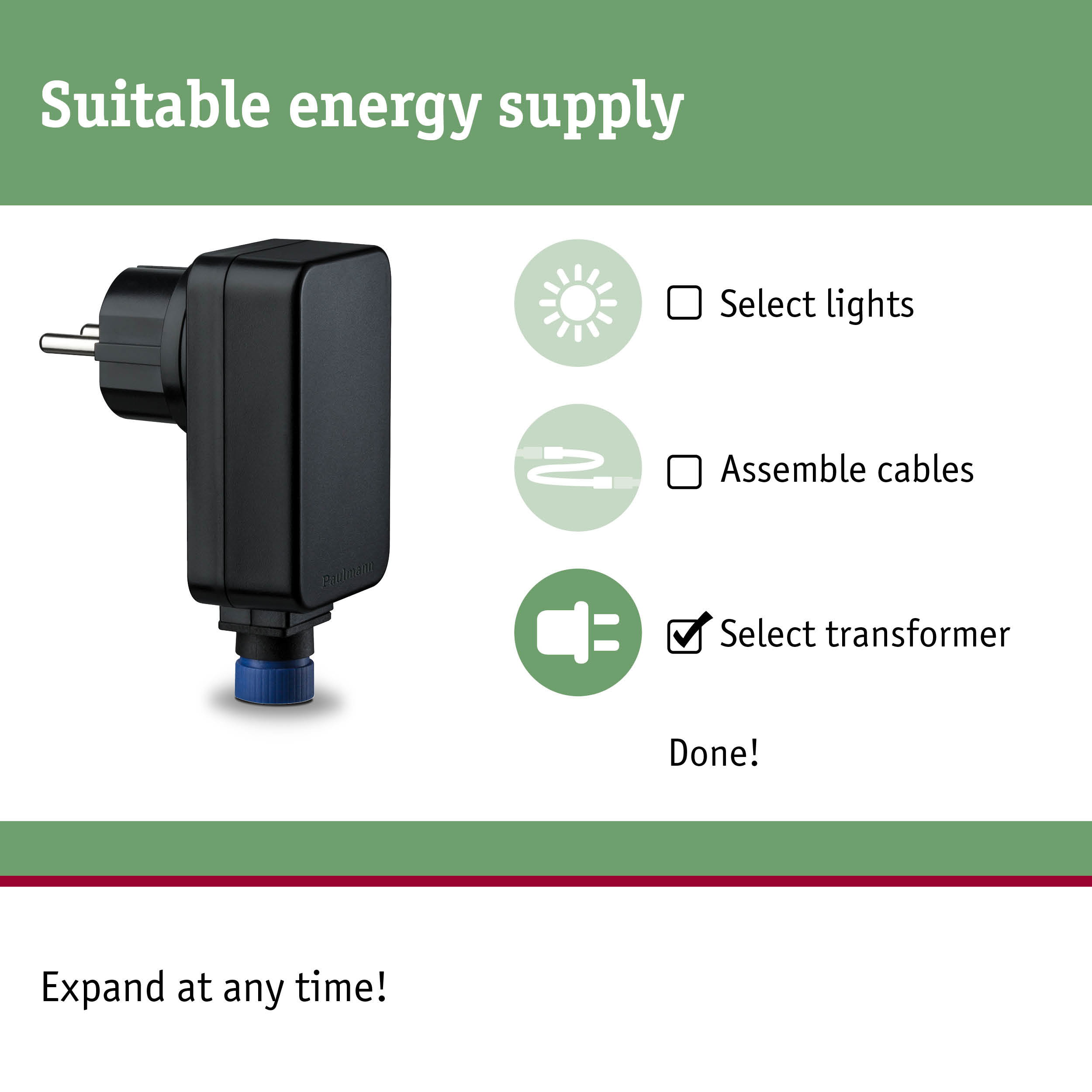 Black plastic transformer plug with blue connector for lighting systems and energy supply