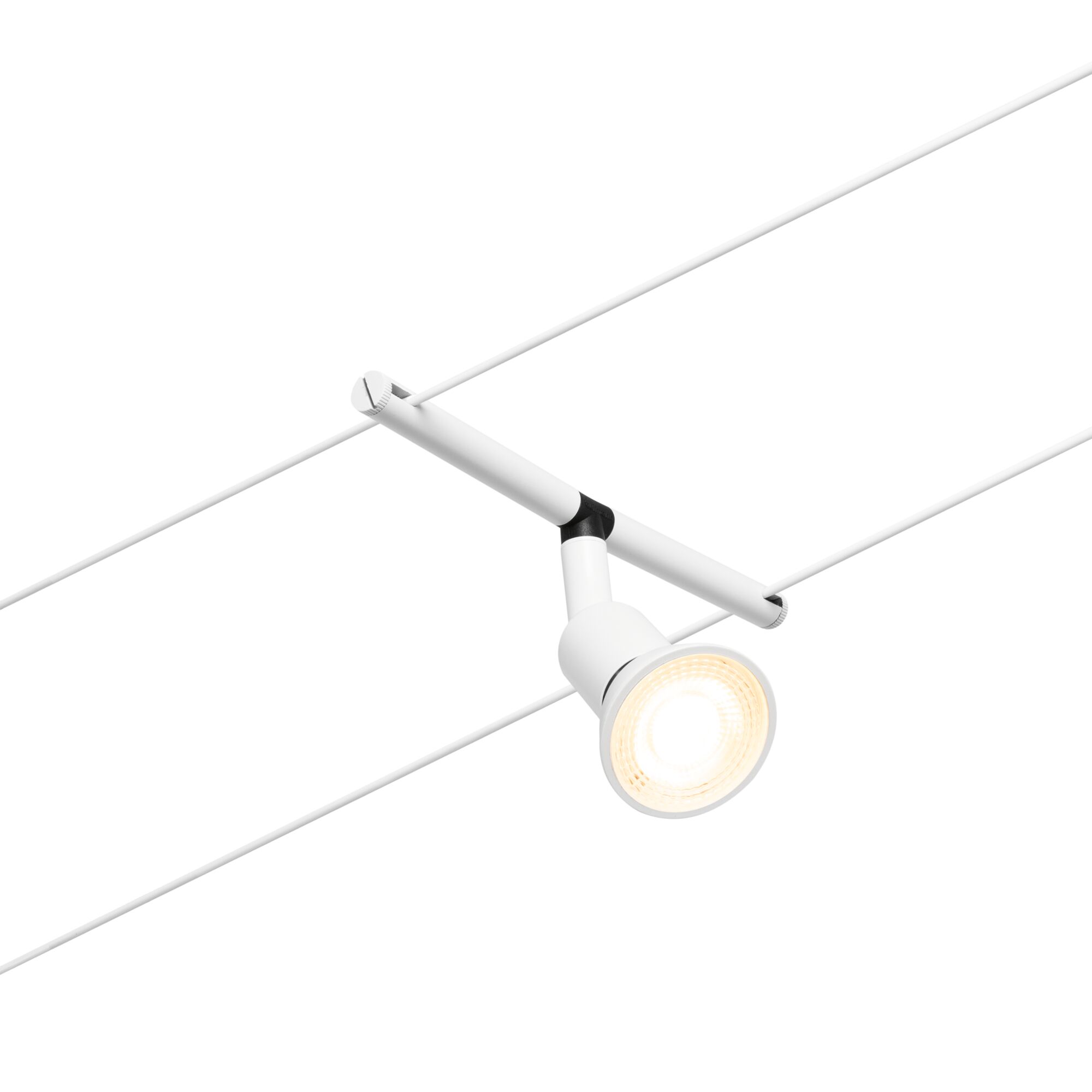 White metal LED cable spotlight with warm white light for modern lighting solutions