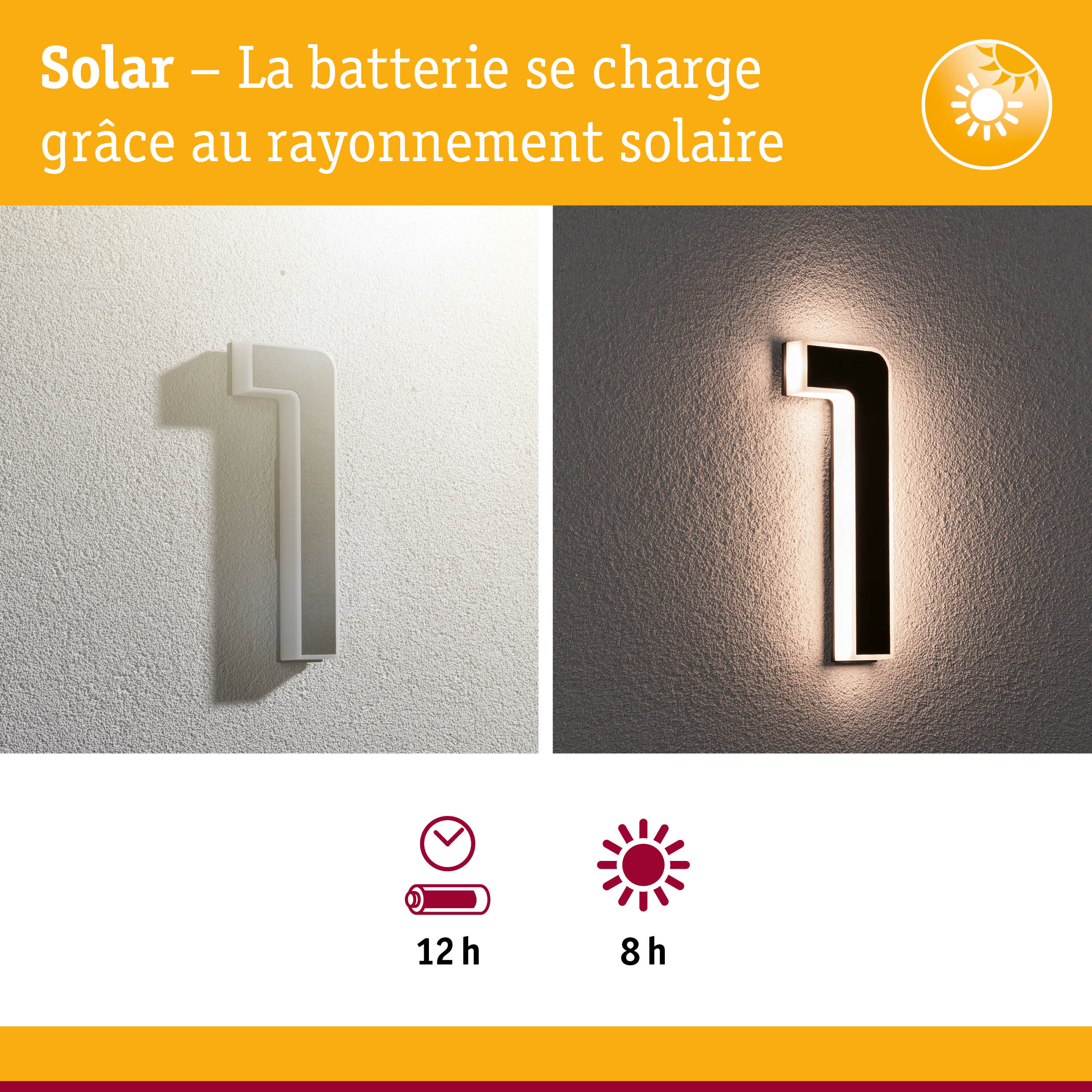 Applique murale solaire blanche à LED, lampe extérieure économique avec batterie rechargeable