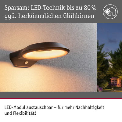 Schwarze LED-Außenwandleuchte mit warmweißem Licht und austauschbarem Modul für nachhaltige Gartenbeleuchtung