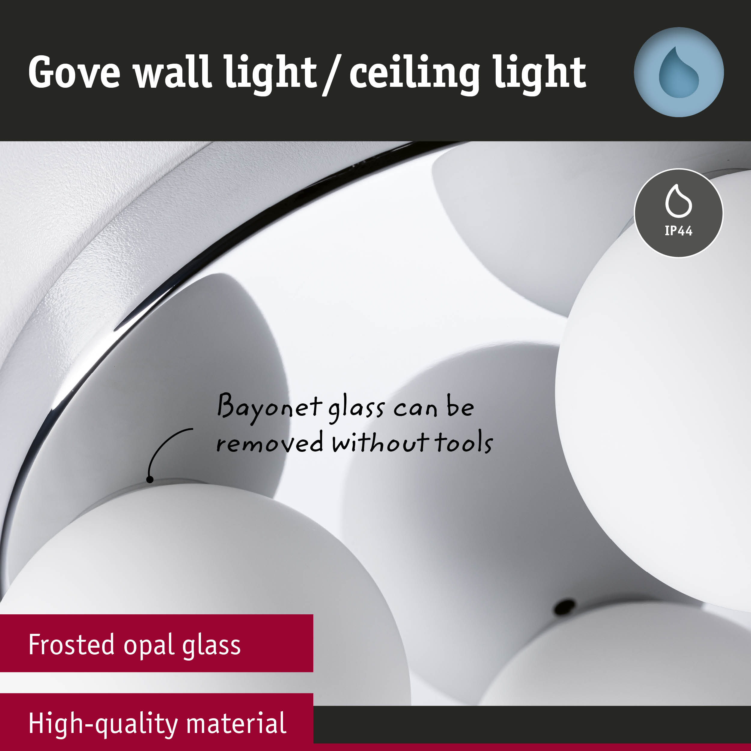 Gove wall light with frosted opal glass and high-quality material suitable for indoor and outdoor use