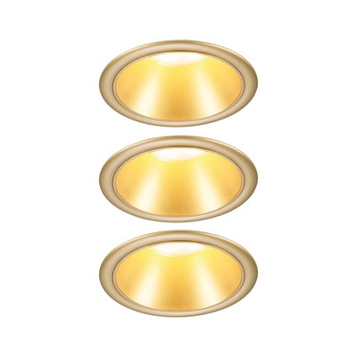 Tre indbyggede spots i guldmetal med varmt hvidt LED-lys til moderne rumbelysning