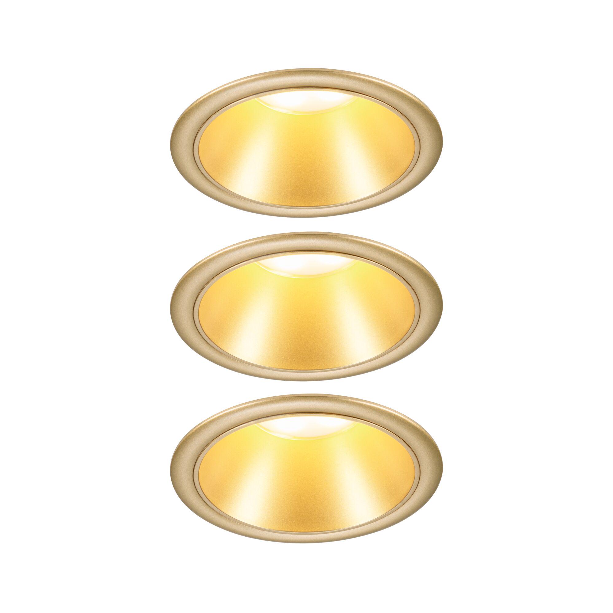 Rundes Einbau-LED-Licht in goldfarbenem Metall mit warmweißem Licht für Wohnräume
