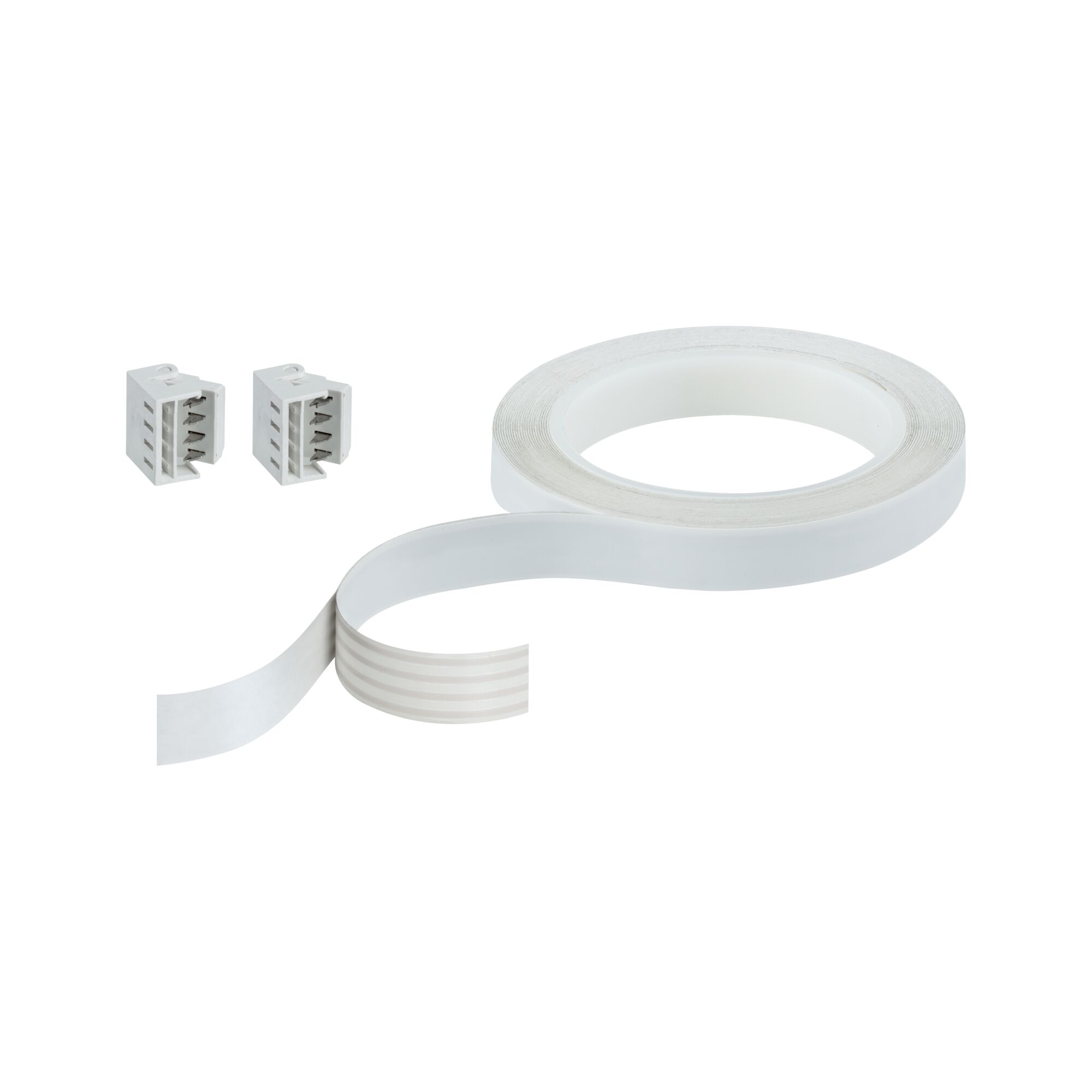 White LED connection tape with two plastic connectors for lighting systems
