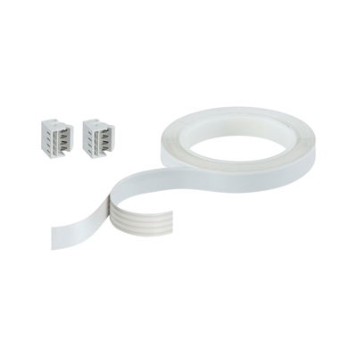 White LED connection tape with two plastic connectors for lighting systems