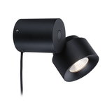Black metal LED wall light with adjustable head for focused lighting in modern interiors