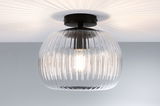 Plafonnier en verre transparent cannelé avec support en métal noir pour éclairage moderne