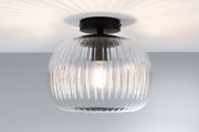 Ceiling light with ribbed clear glass and black metal mount for modern home lighting