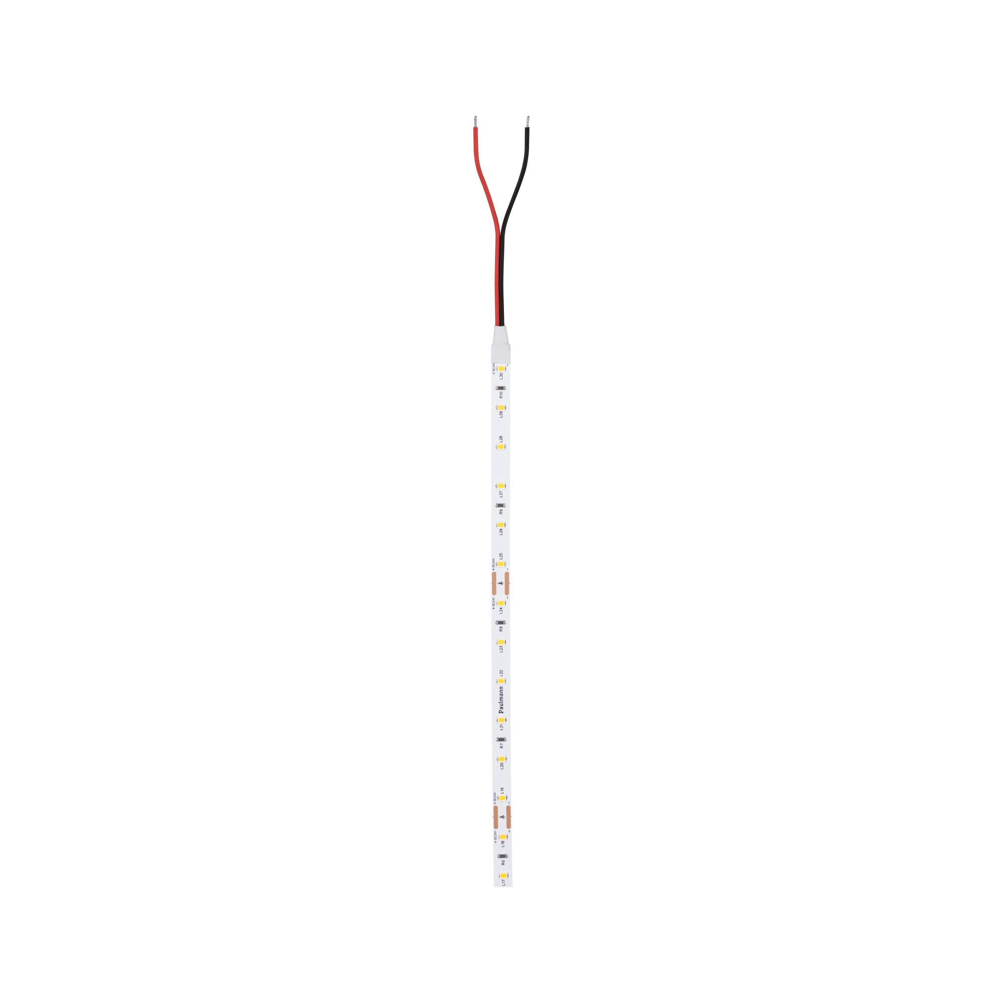 White LED strip with red and black wires for versatile lighting applications and easy installation