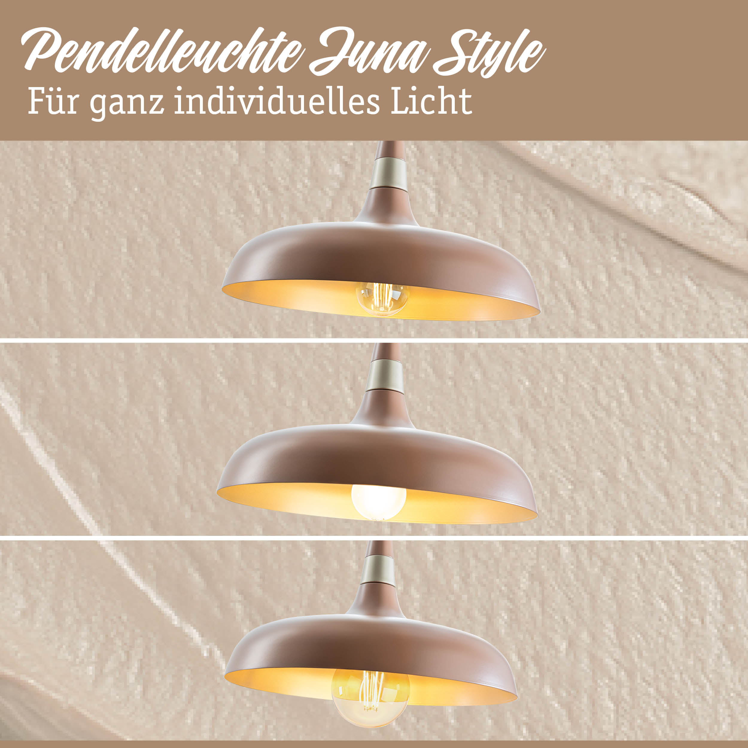 Pendelleuchte Juna Style in Braun mit warmem Licht für individuelles Wohnambiente