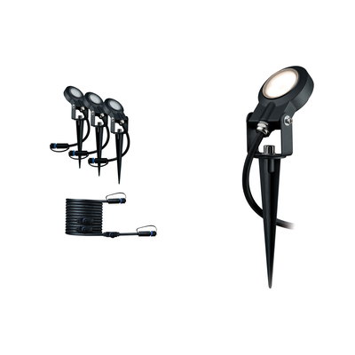 Schwarzes LED-Gartenstrahler-Set mit Erdspieß und Kabel für Außenbeleuchtung und Landschaftsdesign