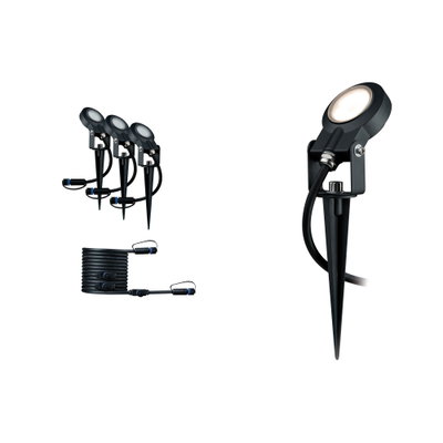 Schwarzes LED-Gartenstrahler-Set mit Erdspieß und Kabel für Außenbeleuchtung und Landschaftsdesign