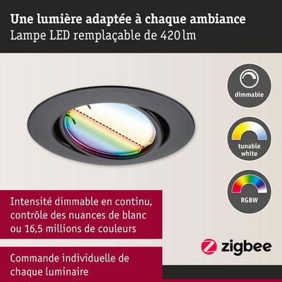 Spot LED encastré noir dimmable avec blanc réglable et couleurs RGBW pour contrôle lumineux personnalisé