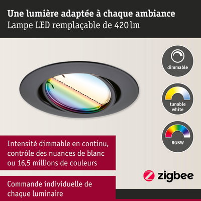Spot LED encastré noir dimmable avec blanc réglable et couleurs RGBW pour contrôle lumineux personnalisé