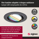 Spot LED encastré noir dimmable avec blanc réglable et couleurs RGBW pour contrôle lumineux personnalisé