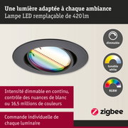 Spot LED encastré noir avec intensité dimmable, blanc réglable et contrôle couleur RGBW pour éclairage connecté