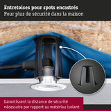 Entretoises noires en plastique pour spots encastrés garantissant la distance de sécurité avec l'isolant