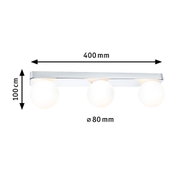Three-light ceiling lamp with white glass globes and chrome metal in modern style lighting