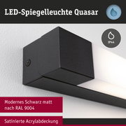 LED-Spiegelleuchte Quasar in mattem Schwarz RAL 9004 mit satinierter Acrylabdeckung für Badezimmer