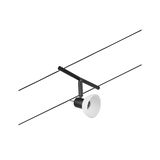 Black cable lighting system with white glass lampshade for modern LED spotlights