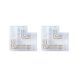 Deux connecteurs LED transparents en forme de L avec contacts dorés visibles pour bandes LED.