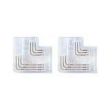 Two transparent L-shaped LED connectors with visible gold contacts for LED strip lighting.